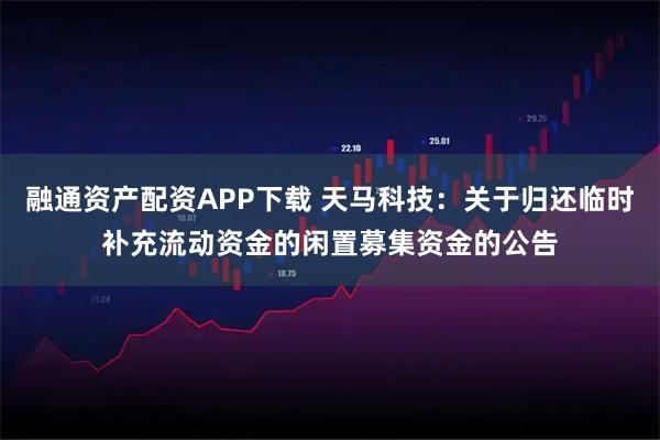 融通资产配资APP下载 天马科技:关于归还临时补充流动资金的闲置募集资金的公告